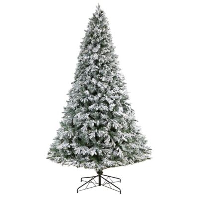 Image showing  9 ft. Flocked Vermont Mixed Pine Artificial Christmas Tree with LED Lights and Bendable Branches