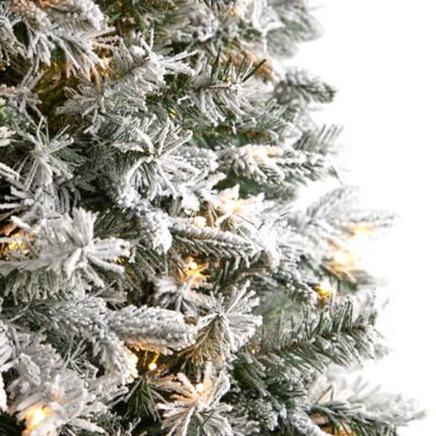 Image showing  9 ft. Flocked Vermont Mixed Pine Artificial Christmas Tree with LED Lights and Bendable Branches
