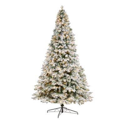 Nearly Natural 10 ft. Flocked Vermont Mixed Pine Artificial Christmas Tree with LED Lights and Bendable Branches