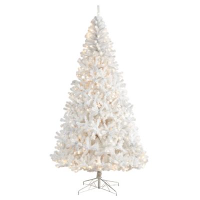 Nearly Natural 9 ft. White Artificial Christmas Tree with LED Lights and Bendable Branches