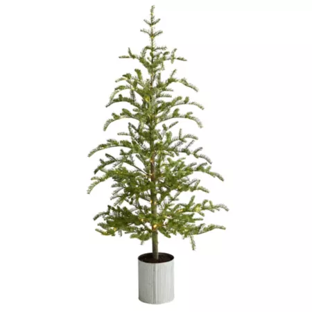 5.5 ft Artificial Pine Christmas Tree with Lights in Nearly Natural Decorative Planter Artificial Christmas Trees