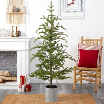 Image showing  5.5 ft. Pine Artificial Christmas Tree with Lights in Decorative Planter