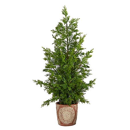 Nearly Natural 28 in. Cedar Pine Natural Look Artificial Tree in Decorative Planter