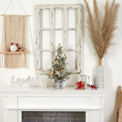 Image showing  24 in. Pre-Lit Flocked Artificial Christmas Tree in Decorative Birch Bark Planter