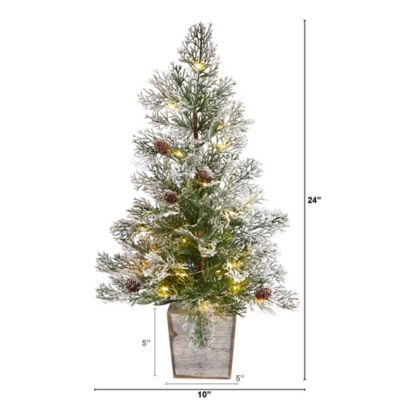 Image showing  2 ft. Pre-Lit Frosted Artificial Christmas Tree with Pine Cones in Decorative Planter