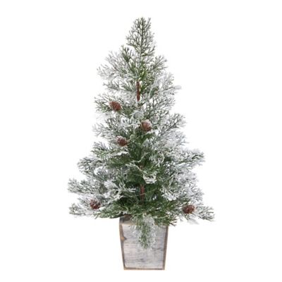 Image showing  2 ft. Pre-Lit Frosted Artificial Christmas Tree with Pine Cones in Decorative Planter