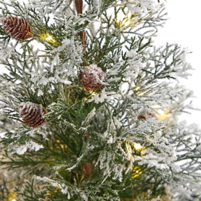 Image showing  2 ft. Pre-Lit Frosted Artificial Christmas Tree with Pine Cones in Decorative Planter