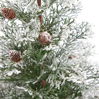 Image showing  2 ft. Pre-Lit Frosted Artificial Christmas Tree with Pine Cones in Decorative Planter