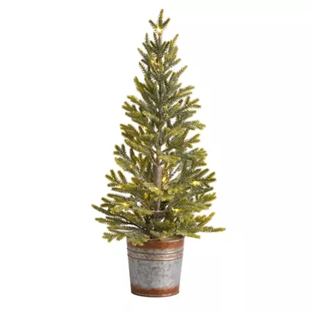 Nearly Natural 26" Natural-Look Pine Artificial Christmas Tree with Warm White Lights in Rustic Metal Pot Artificial Christmas Trees