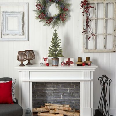 Image showing 9 th Nearly Natural 26 in. Pre-Lit Pine Natural-Look Artificial Christmas Tree in Rustic Metal Planter, Warm White Lights