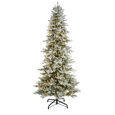 Nearly Natural 9.5 ft. Slim Flocked Nova Scotia Spruce Artificial Christmas Tree