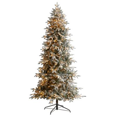 Nearly Natural 8.5 ft. Flocked Manchester Spruce Artificial Christmas Tree with Lights and Bendable Branches