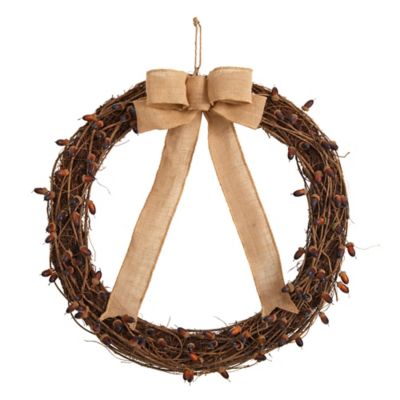 Nearly Natural 30 in. Fall Acorn and Decorative Bow Autumn Wreath