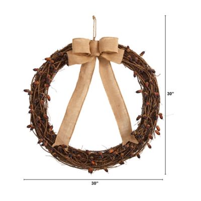 Image showing  30 in. Fall Acorn and Decorative Bow Autumn Wreath