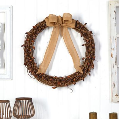 Image showing  30 in. Fall Acorn and Decorative Bow Autumn Wreath