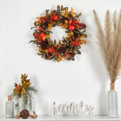 Image showing  26 in. Autumn Persimmon and Pine Cones Artificial Fall Wreath