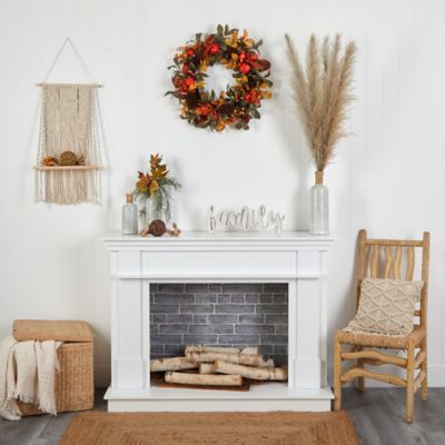 Image showing  26 in. Autumn Persimmon and Pine Cones Artificial Fall Wreath