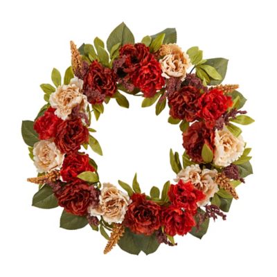Nearly Natural 30 in. Harvest and Peony Artificial Wreath