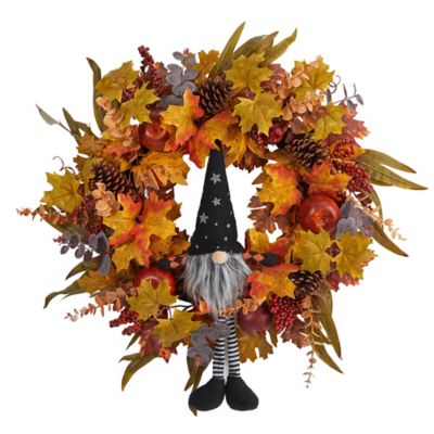 Nearly Natural 28 in. Harvest Fall Gnome Artificial Autumn Wreath