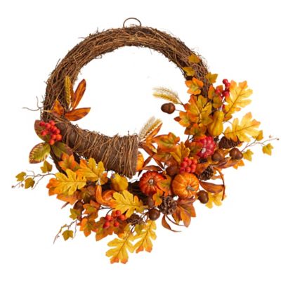 Nearly Natural 26 in. Autumn Cornucopia Artificial Fall Wreath