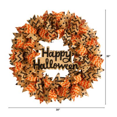Image showing  30 in. Halloween Burlap Ribbon Artificial Wreath