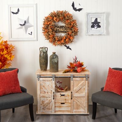 Image showing  30 in. Halloween Burlap Ribbon Artificial Wreath