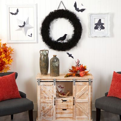 Image showing  30 in. Halloween Black Raven Twig Artificial Wreath