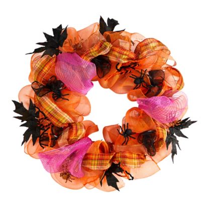 Nearly Natural 26 in. Halloween Spider Mesh Wreath
