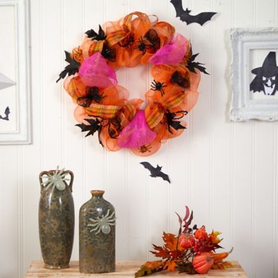 Image showing  26 in. Halloween Spider Mesh Wreath