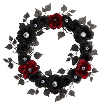 Nearly Natural 24 in. Eyeball Rose Halloween Artificial Wreath