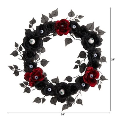 Image showing  24 in. Eyeball Rose Halloween Artificial Wreath