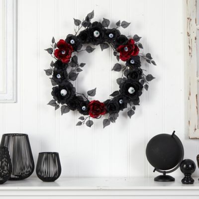 Image showing  24 in. Eyeball Rose Halloween Artificial Wreath