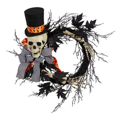 Nearly Natural 26 in. Halloween Dapper Skeleton Wreath