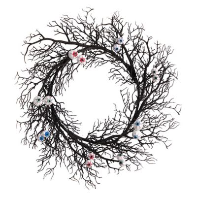 Nearly Natural 30 in. Halloween Gazing Eyeballs Twig Wreath