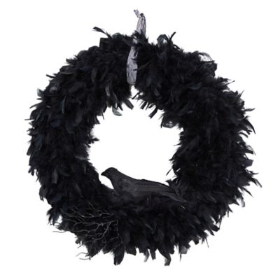Nearly Natural 30 in. Halloween Raven Feather Wreath