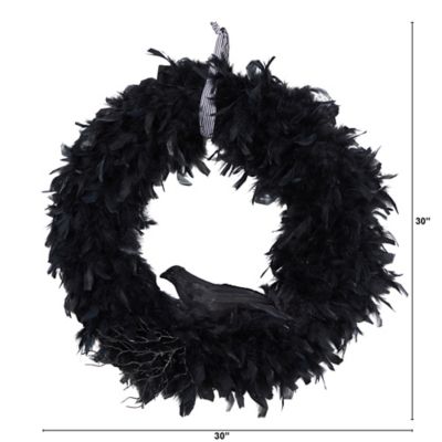 Image showing  30 in. Halloween Raven Feather Wreath