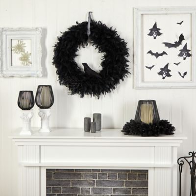 Image showing  30 in. Halloween Raven Feather Wreath