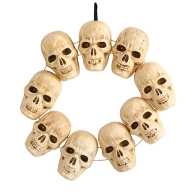Nearly Natural 20 in. Halloween Skull Wreath with Lighted Eyes