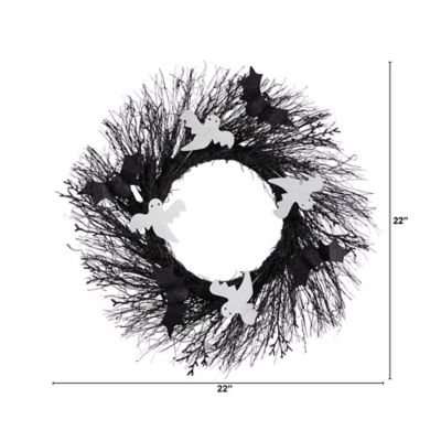Image showing  22 in. Halloween Ghost and Bats Twig Wreath