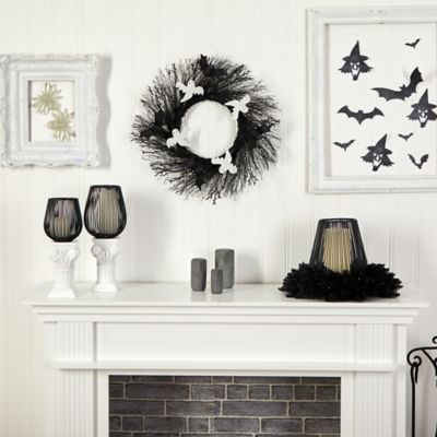 Image showing  22 in. Halloween Ghost and Bats Twig Wreath