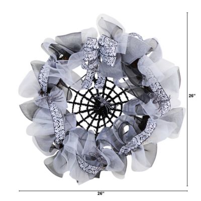 Image showing  26 in. Halloween Spider Web Mesh Wreath