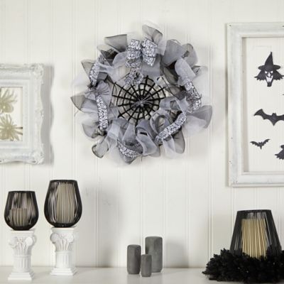 Image showing  26 in. Halloween Spider Web Mesh Wreath