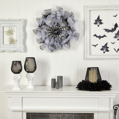Image showing  26 in. Halloween Spider Web Mesh Wreath