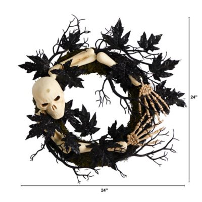 Image showing  24 in. Halloween Skull and Bones Wreath