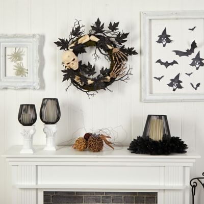 Image showing  24 in. Halloween Skull and Bones Wreath