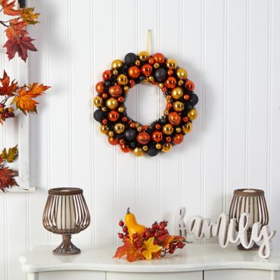 Image showing  19 in. Halloween Shatterproof Jack-O'-Lantern Pumpkin Ornament Wreath