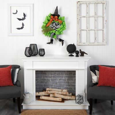Image showing  26 in. Halloween Witch Broom and Hat Mesh Wreath