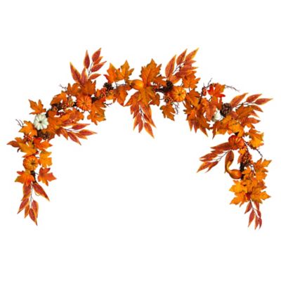 Nearly Natural 6 ft. Assorted Maple Leaves, Pumpkins, Gourds, Berries and Pine Cone Artificial Fall Garland