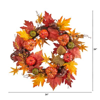 Image showing  24 in. Autumn Pumpkin and Berries Artificial Fall Wreath