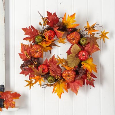 Image showing  24 in. Autumn Pumpkin and Berries Artificial Fall Wreath